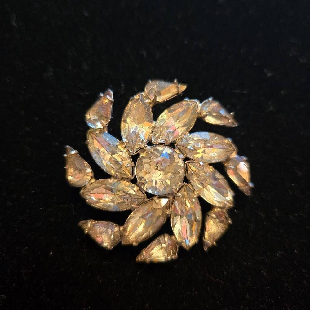 Vintage Rhinestone Swirl Brooch Pin Clip